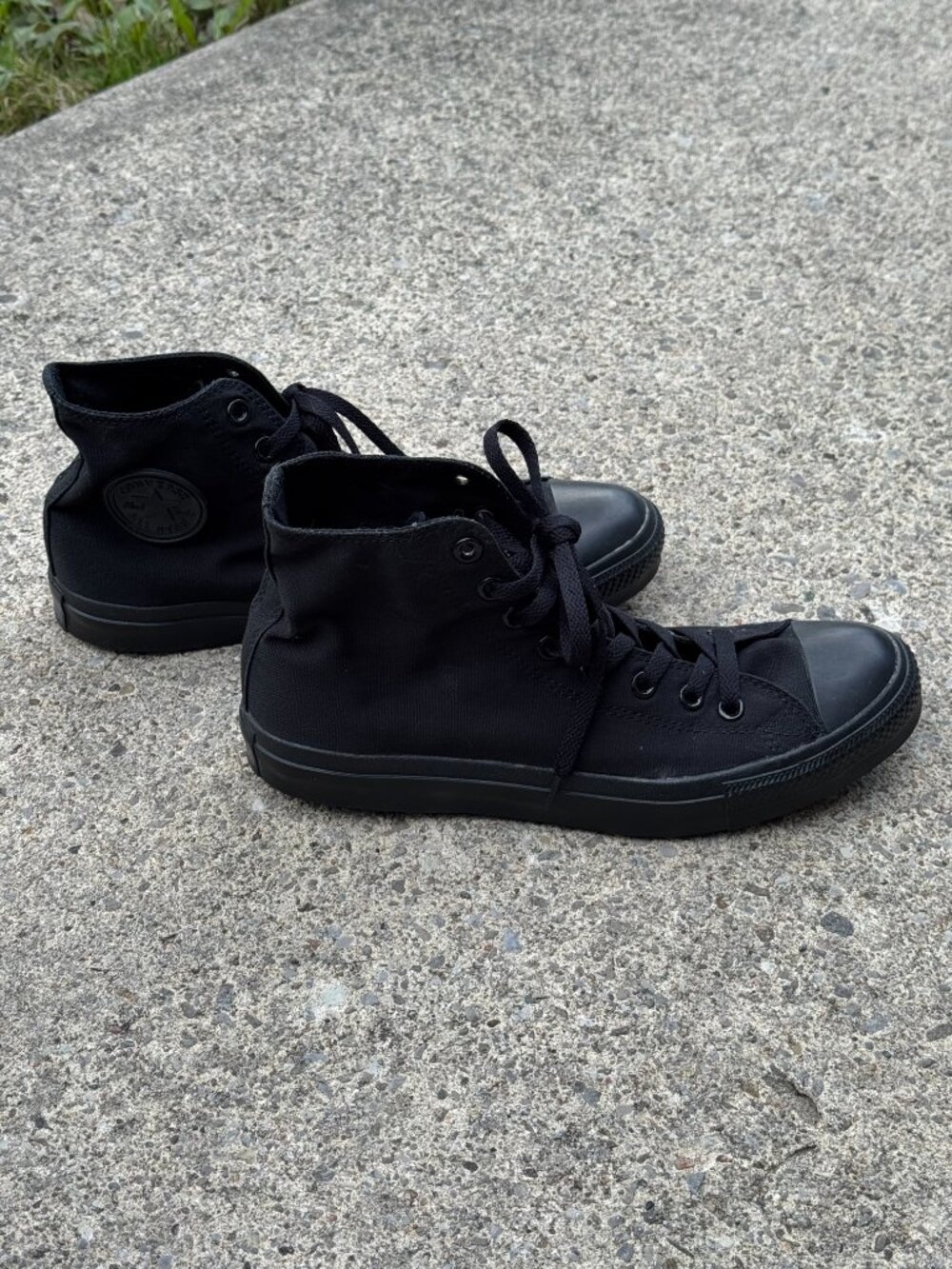 High top Chuck Taylors, all black, size 9.5